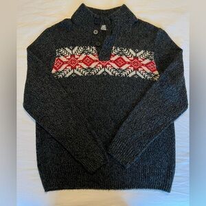 Oscar de la Renta Dark Gray Sweater with Red and White Design